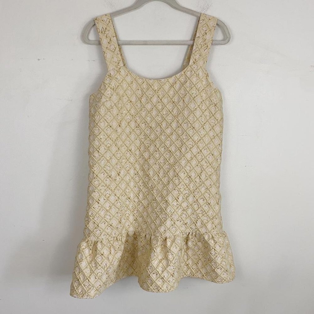 LAVENDER BROWN gold and ivory ruffle mini dress